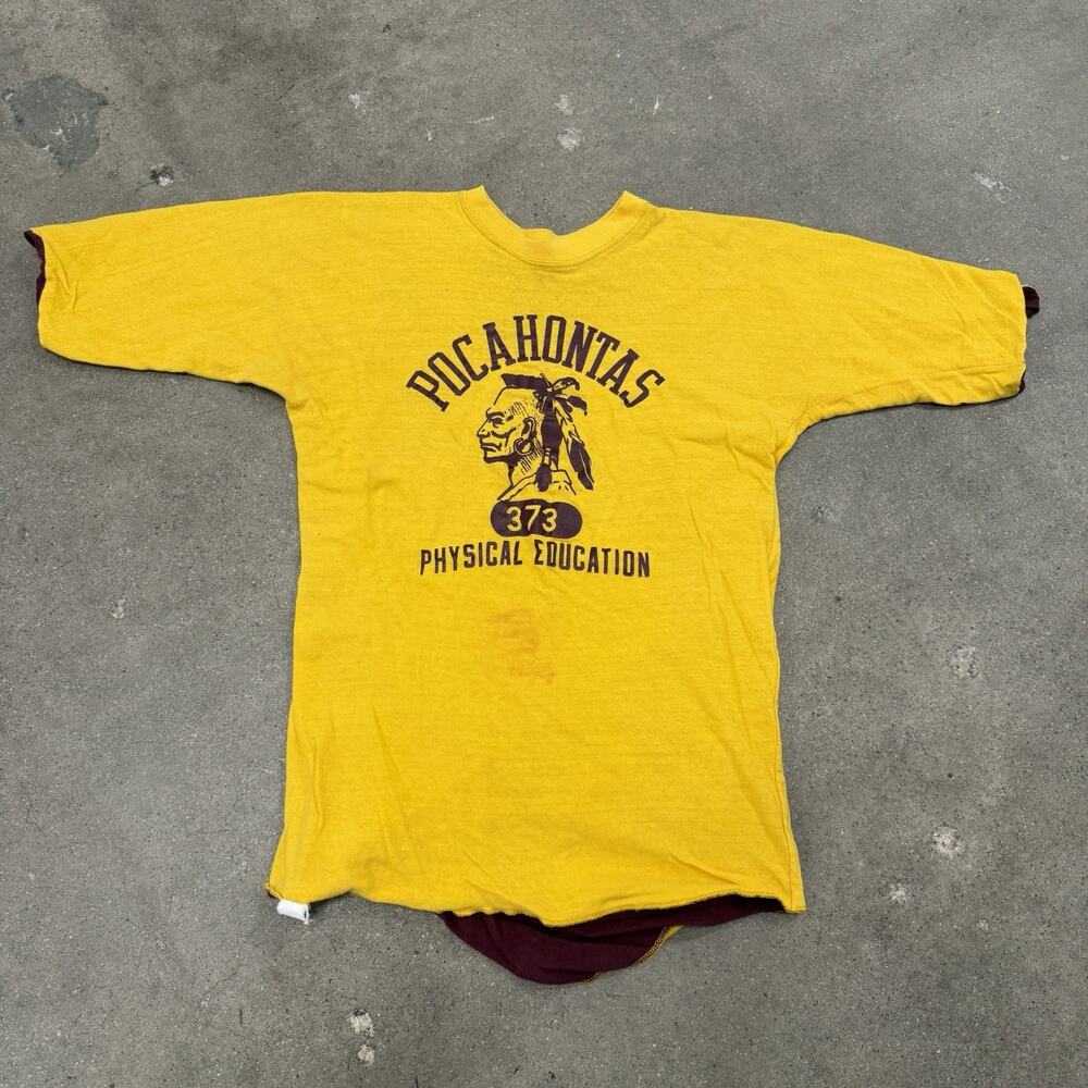 Vintage 70s Pocohontas Physical Education Double Face School T Shirt USA Medium